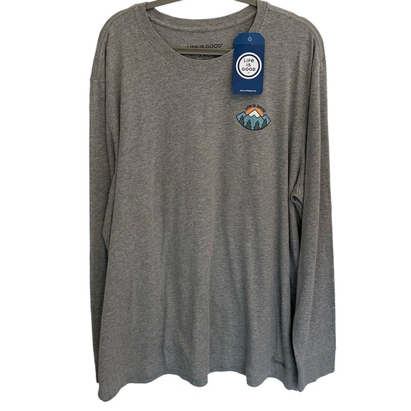 Life is Good Mountain Sunrise Long Sleeve Crusher Tee, Size XXL Heather Gray NWT - Picture 1 of 7